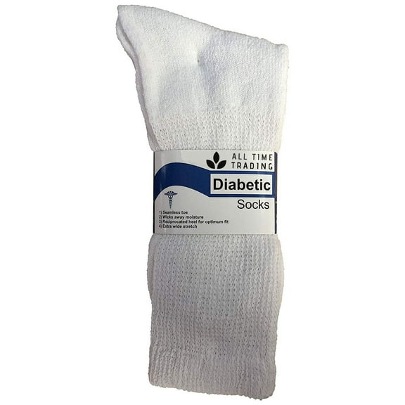 Physicians Approved Womens Diabetics Cotton Crew Socks - Womens Wholesale Diabetic Crew Socks - 9-11 - White - 48 Pack