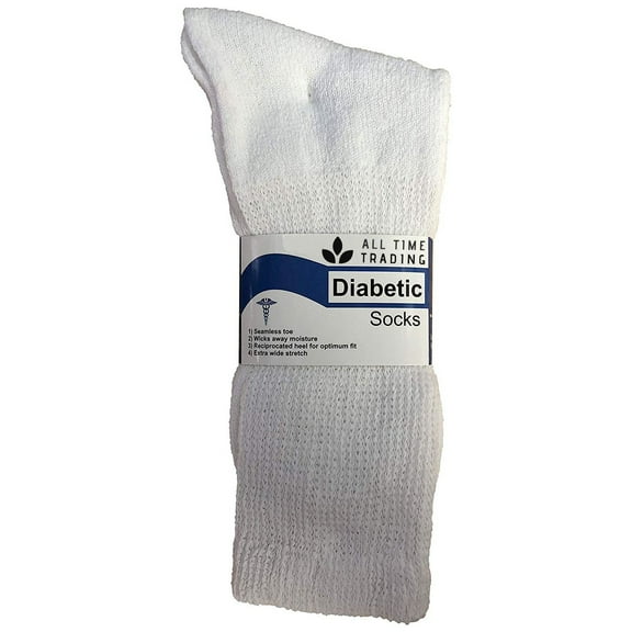 Physicians Approved Womens Diabetics Cotton Crew Socks - Womens Wholesale Diabetic Crew Socks - 9-11 - White - 60 Pack