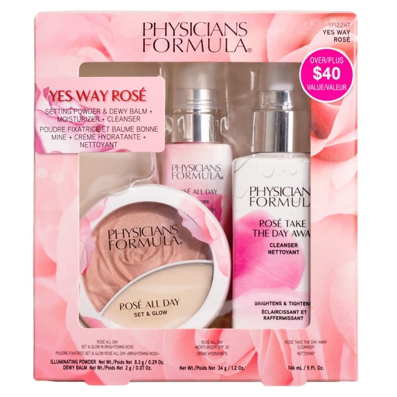 Physicians Formula Yes Way Rosé Kit - Brightening Powder & Dewy Balm + Moisturizer + Cleanser