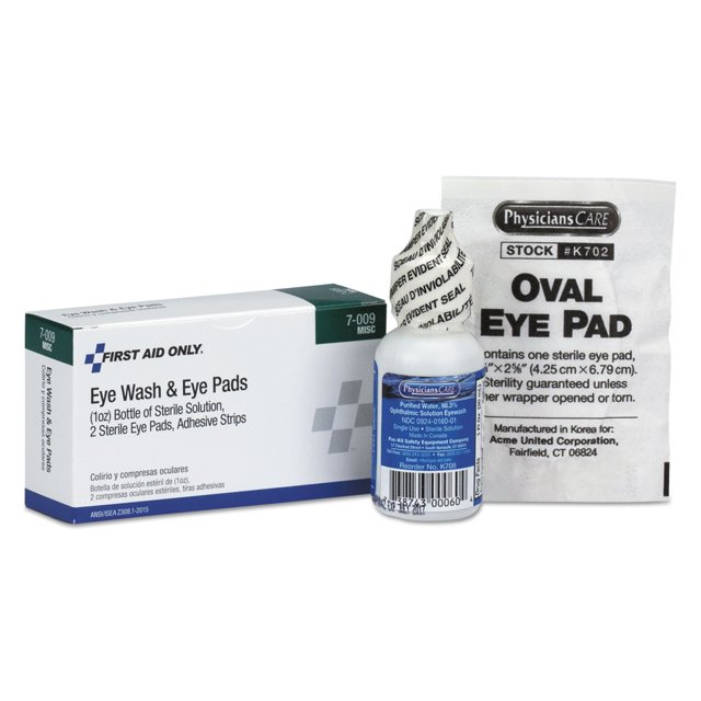 PhysiciansCare 5Piece Eye Wash Kit with Oval Eye Pads, First Aid