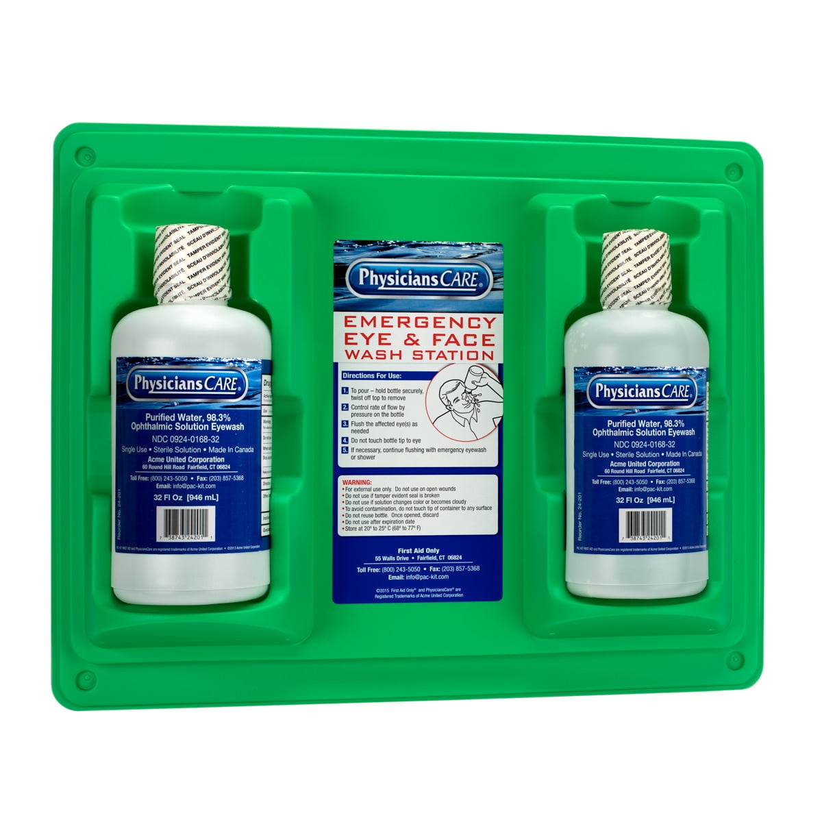 PhysiciansCare Eyewash Station, Double 32oz Screw Cap Bottle