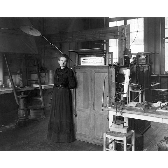 Physicist Chemist Marie Curie in Laboratory Style - A - 24x36 Inch Glossy Laminated Poster - Stunning Detail and Bold Colors
