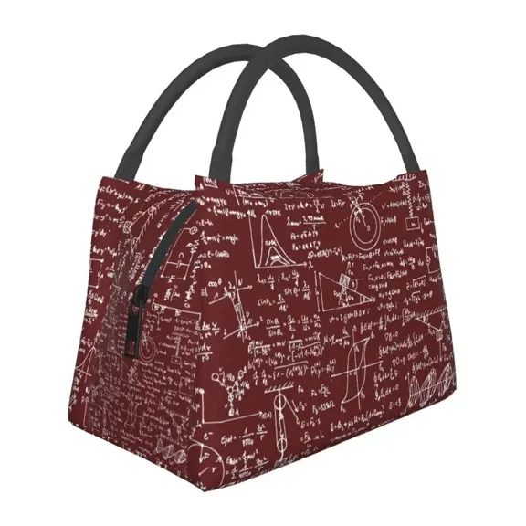 Physics Equations Burgundy Resuable Lunch Box Math Science Teacher Geometric Gift Thermal Cooler Food Insulated Lunch Bag