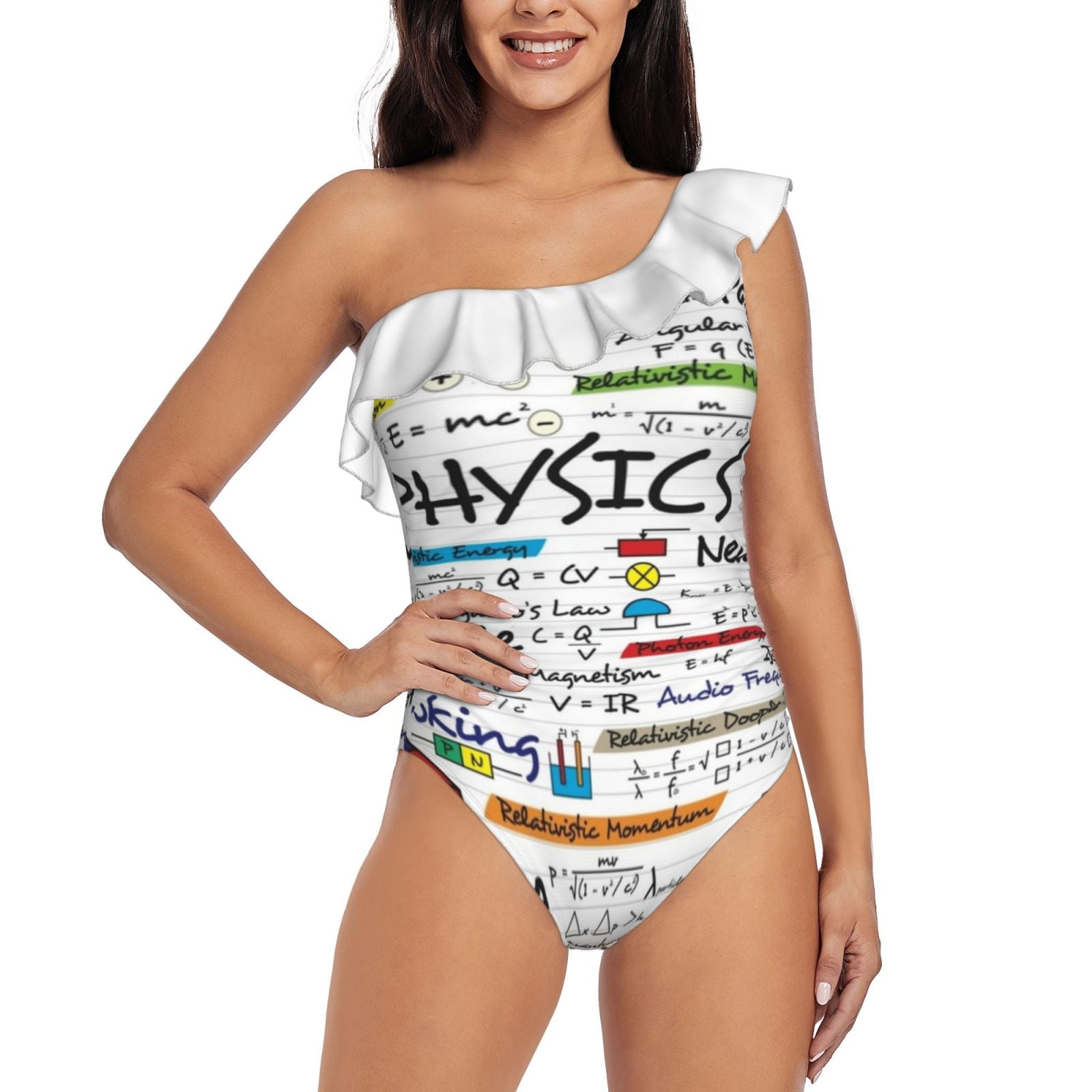 Physics Is Here Ruffle Print Swimwear Women One Piece Swimsuit Female Monokini Bathing Suit Physics Formula Chart Shapes
