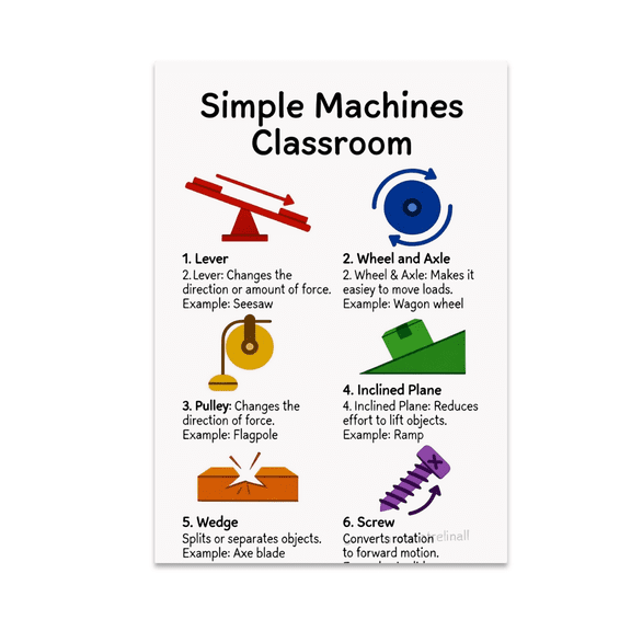 Physics Mechanics Simple Machines Classroom Chart - Educators - 13x19 Poster Print