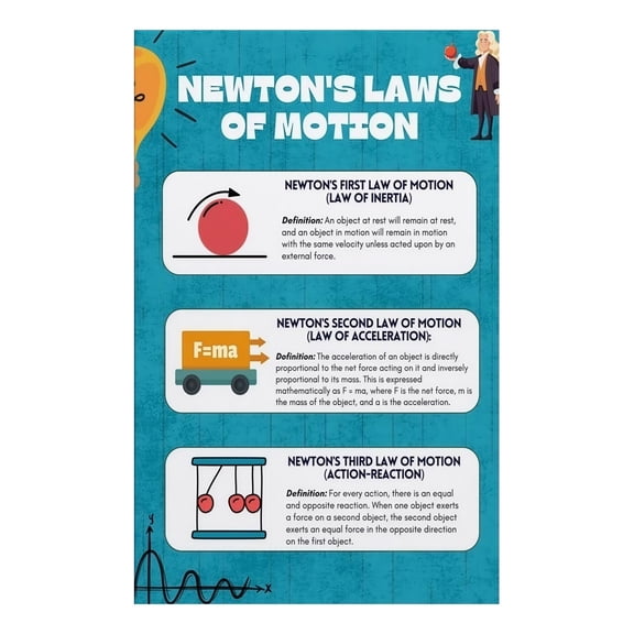 Physics Poster Newtons Three Laws of Motion Educational Wall Art Modern Science Themed Decor for Study Room Classroom