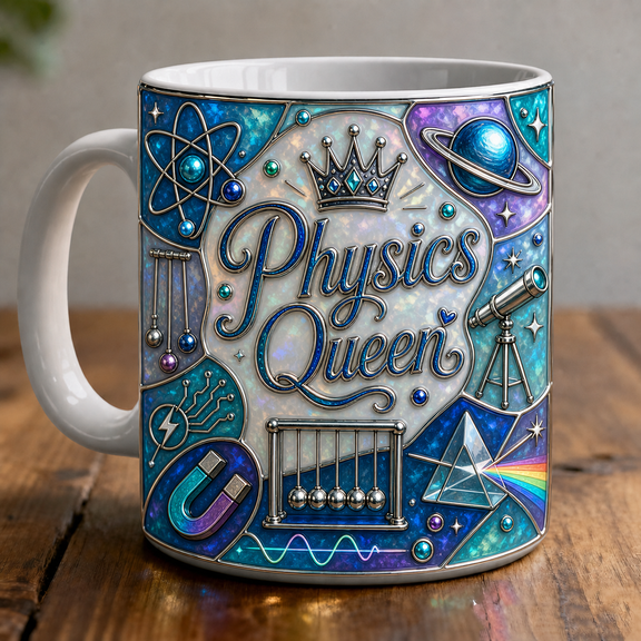 Physics Queen Mug 3D Effect Gift for Physics Teacher Science Classroom Coffee Cup