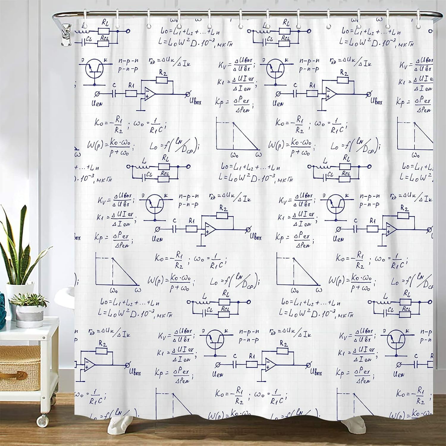 Physics Shower Curtain for Bathroom Electronic Engineering Mathematics Equation and Calculations Scientific School Study Waterproof Polyester Fabric Shower Curtain Sets with Hooks