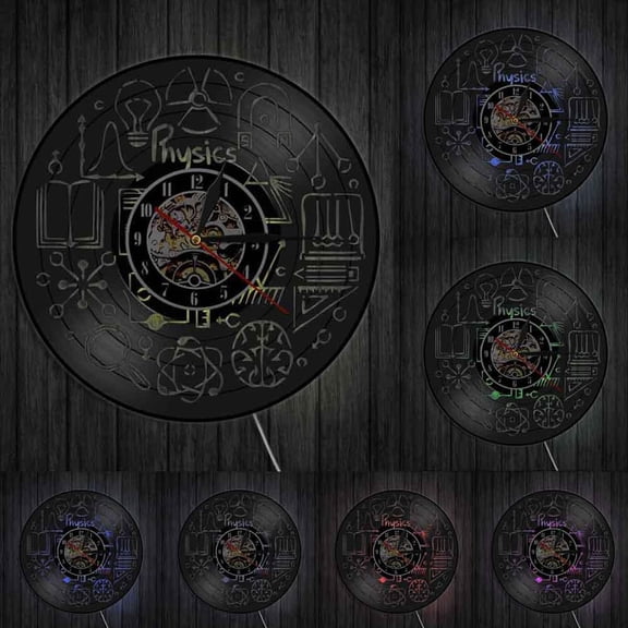 Physics Vinyl Record Wall Clock Study Theme Classroom Physics Experiment Wall Art Decorative Clock Gift Physics Teachers With LED