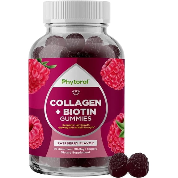 Phytoral Hydrolyzed Collagen Gummies for Women 60ct - Hair Skin and Nails Gummy Vitamins