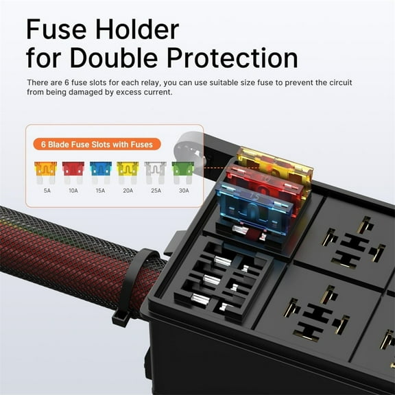 Phyun 12V 40A 5-Pin Relay Box 6 Way Pre-Wired Relay Fuse Box For Automotive Car Marine Boat