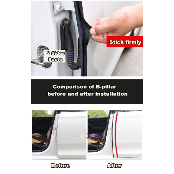 Phyun 2 Meter B C Pillar Rubber Seal Strip Car Door Anti-Noise Dustproof Sealer Black