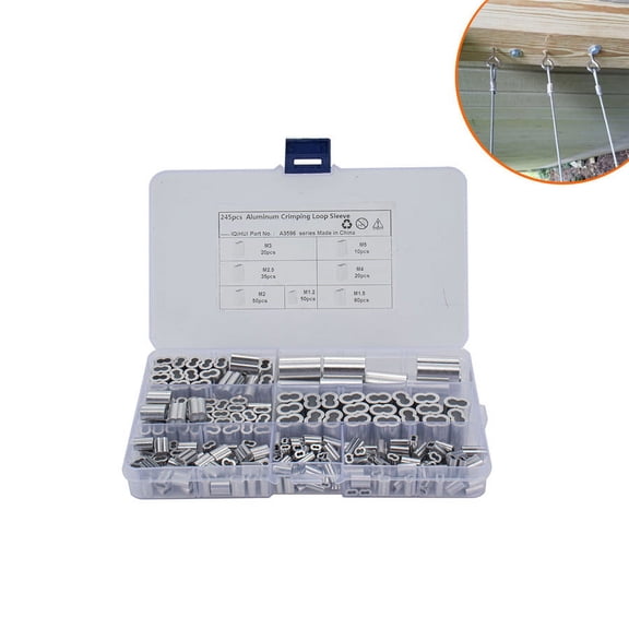 Phyun 245 M1.2 / 3/4 / 5 7-Size Aluminum Crimping Loop Sleeve Assortment Kit for Wire Rope Cable Thimbles Rigging