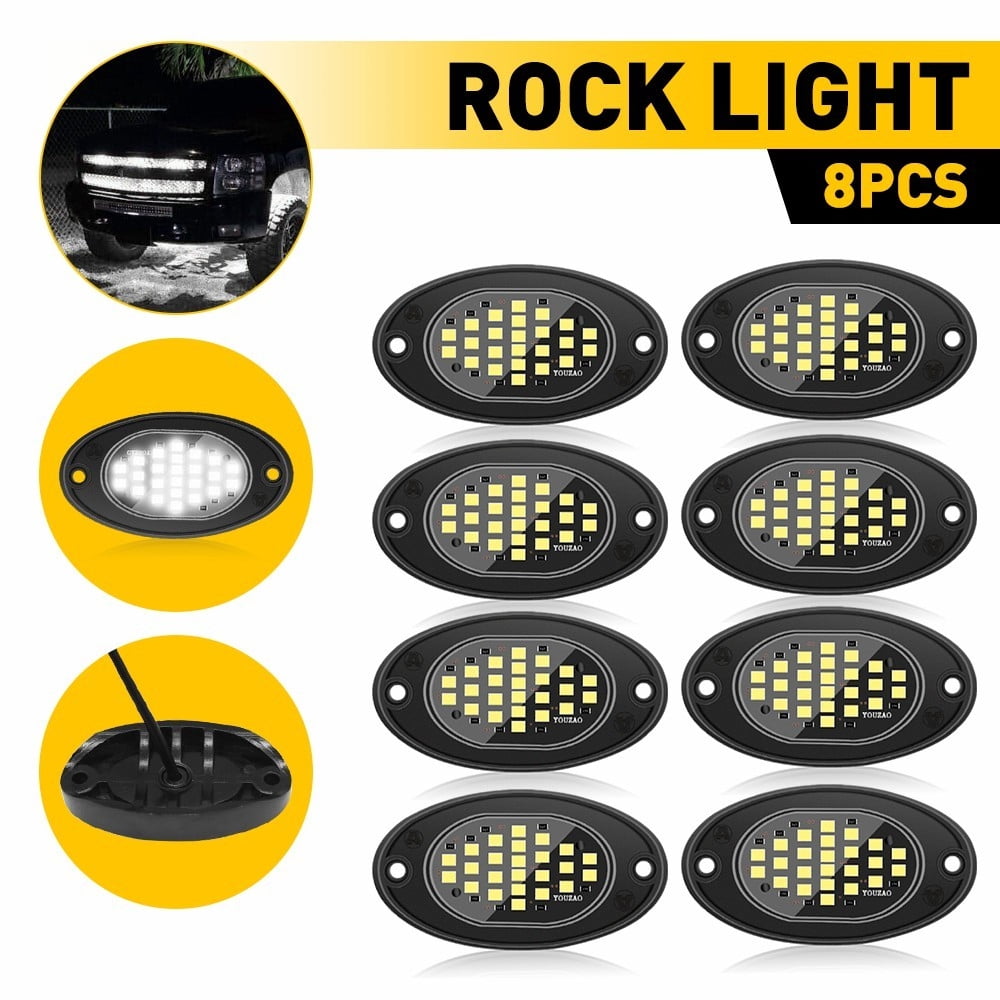 Phyun 8X White LED Rock Lights Underbody Trail Rig Glow Lamp For Offroad SUV Pickup Truck
