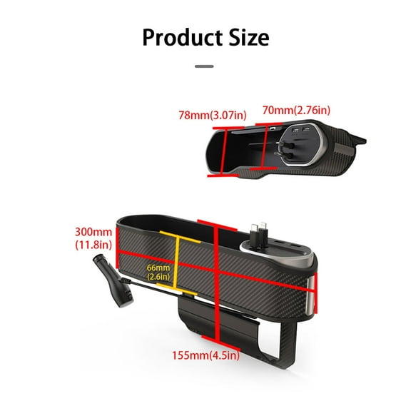 Phyun All In 1 Car Seat Gap Storage Box Super Fast Charge Car Organizer Seat Crevice Filler Box Wireless Charging For Iphone Android