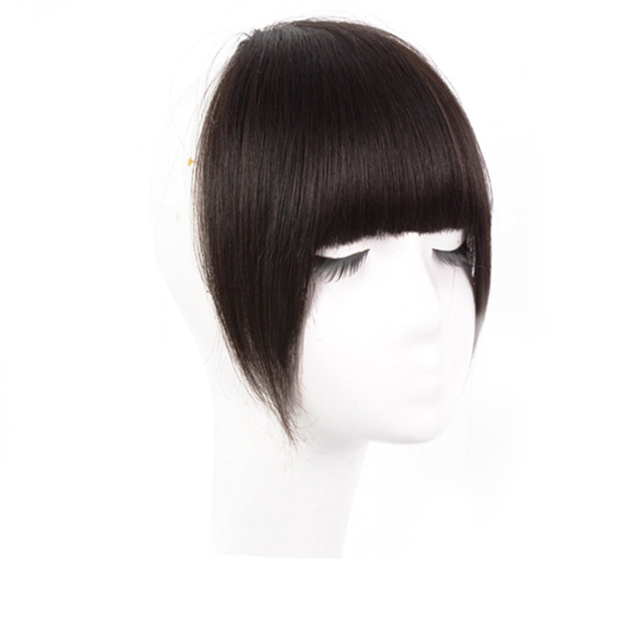 Phyun Human Hair 3D Blunt Cut Natural Hair Bangs OverHead Clip In Hair Extensions Deep Brown
