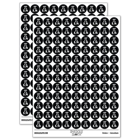Pi 3.14 200+ Round Stickers - Black - Matte Finish - 0.50" Size