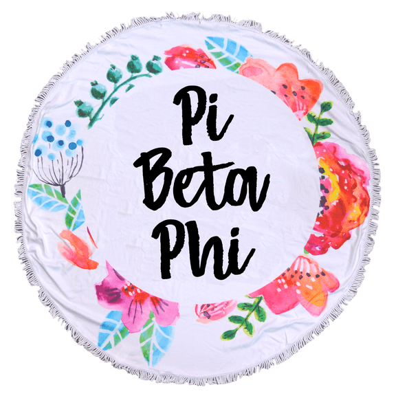 Sorority Shop Pi Beta Phi Floral Design Round Beach Towel with Fringes - 60" Round Beach Blanket, Soft Microfiber, Lightweight and Durable, Water Absorption, Quick Dry