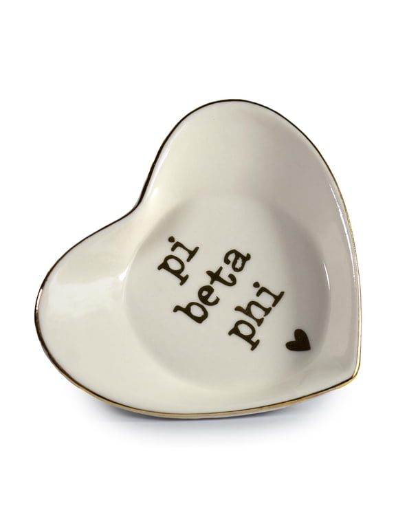Pi Beta Phi Jewelry Dish - Heart-Shaped High-gloss finish Ceramic tray with Gold Detailing, Multi-Function Ceramic Ring Dish for Home or Office, Ideal for Jewelry and Keys