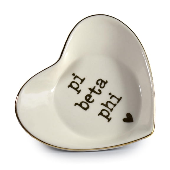 Sorority Shop Pi Beta Phi Jewelry Dish - Heart-Shaped High-gloss finish Ceramic tray with Gold Detailing, Multi-Function Ceramic Ring Dish for Home or Office, Ideal for Jewelry and Keys