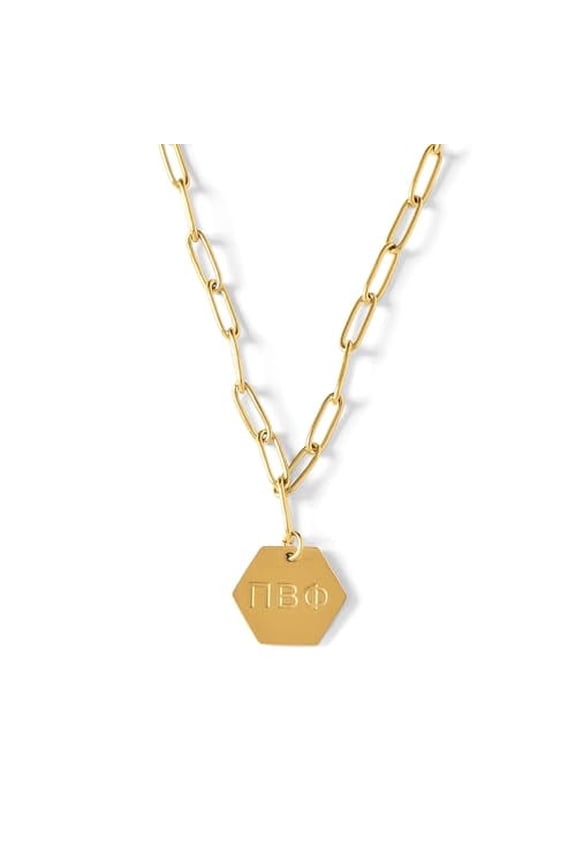 Pi Beta Phi Necklace, 18k Gold Plated Paperclip Style Chain with Sorority Letters Pendant