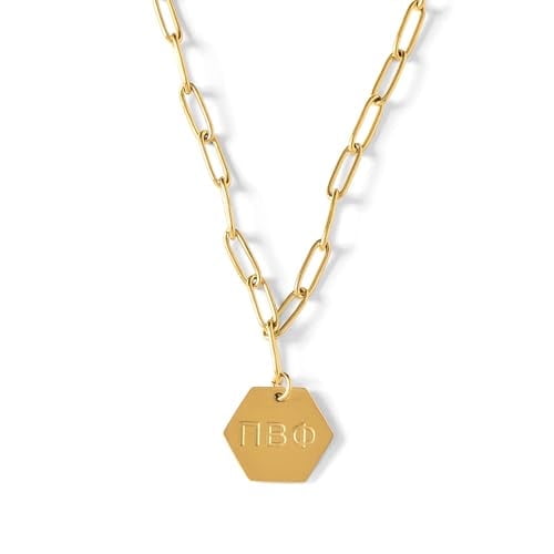 Pi Beta Phi Necklace, 18k Gold Plated Paperclip Style Chain with Sorority Letters Pendant