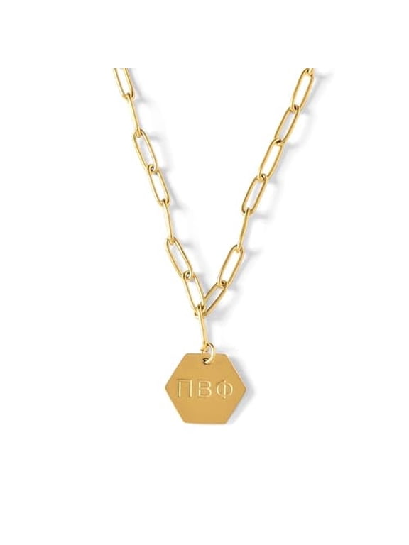 Pi Beta Phi Necklace, 18k Gold Plated Paperclip Style Chain with Sorority Letters Pendant