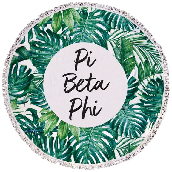Pi Beta Phi Palm Design Round Beach Towel with Fringes - 60", Round Beach Blanket, Soft Microfiber, Lightweight and Durable, Water Absorption, Quick Dry