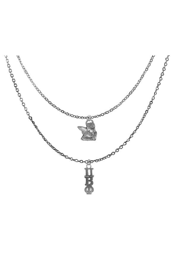Pi Beta Phi Sorority Jewelry, Adjustable Double Chain Silvertone Necklace.Greek Letters And Angel. Hypoallergenic, No Nickel,Lead,Or Cadmium In The Metal.Great Gift For Big/Little Sister. 2024