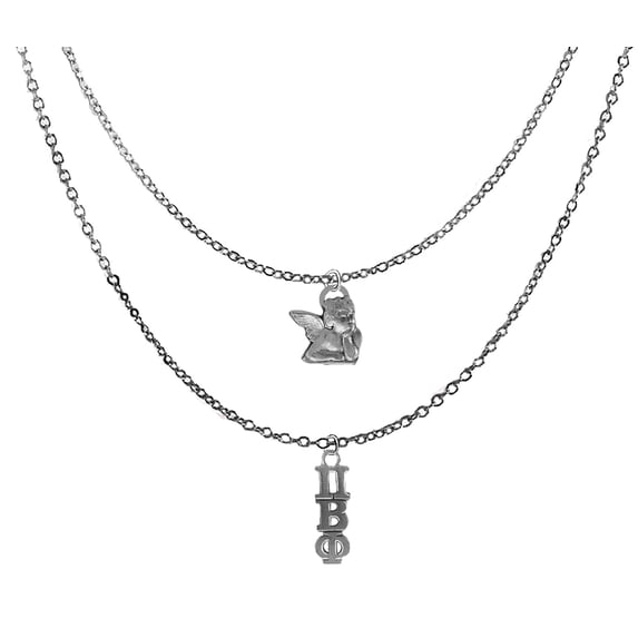 Pi Beta Phi Sorority Jewelry, Adjustable Double Chain Silvertone Necklace.Greek Letters And Angel. Hypoallergenic, No Nickel,Lead,Or Cadmium In The Metal.Great Gift For Big/Little Sister. ©2024
