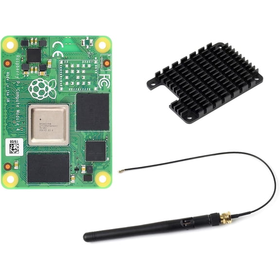 Pi Compute Module 4 Comes with an Official CM4001008 (Without Wireless, 1GB RAM, 8GB eMMC Flash), an Antenna Kit and a HEATSINK. (3 Items)