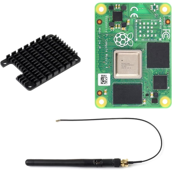 Pi Compute Module 4 Comes with an Official CM4002008 (Without Wireless, 2GB RAM, 8GB eMMC Flash), an Antenna Kit and a HEATSINK. (3 Items)