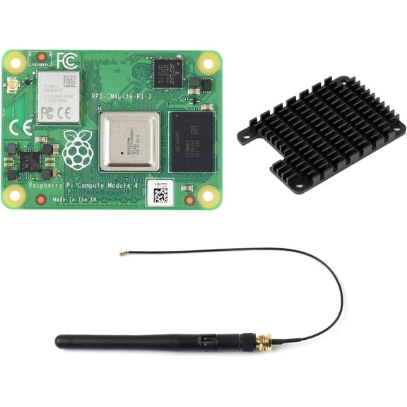 Pi Compute Module 4 Comes with an Official CM4101000 (with Wireless, 1GB RAM, Lite Version), an Antenna Kit and a HEATSINK. (3 Items)