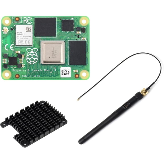 Pi Compute Module 4 Comes with an Official CM4108008 (with Wireless, 8GB RAM, 8GB eMMC Flash), an Antenna Kit and a HEATSINK. (3 Items)