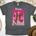 thumbnail image 1 of Pi Day Math Teacher Shirt – Cheetah Pi Graphic with Pencil Bow & Pink Lettering, Dark Heather, Size S, 1 of 6