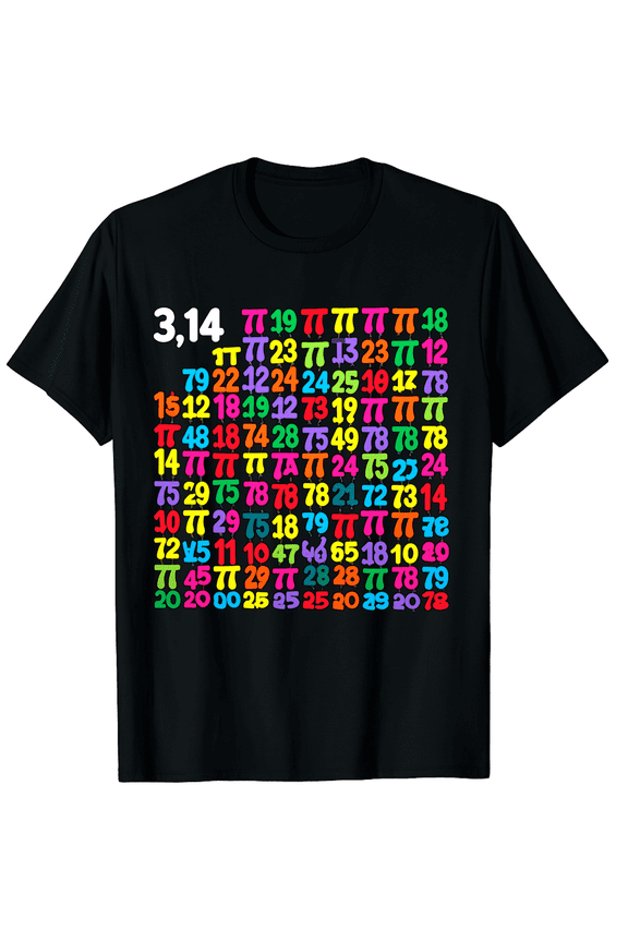 Pi Day Math Teacher T-Shirt Colorful Number Grid Science Nerd STEM Graphic Tee for Men and Women Retro Geeky Apparel