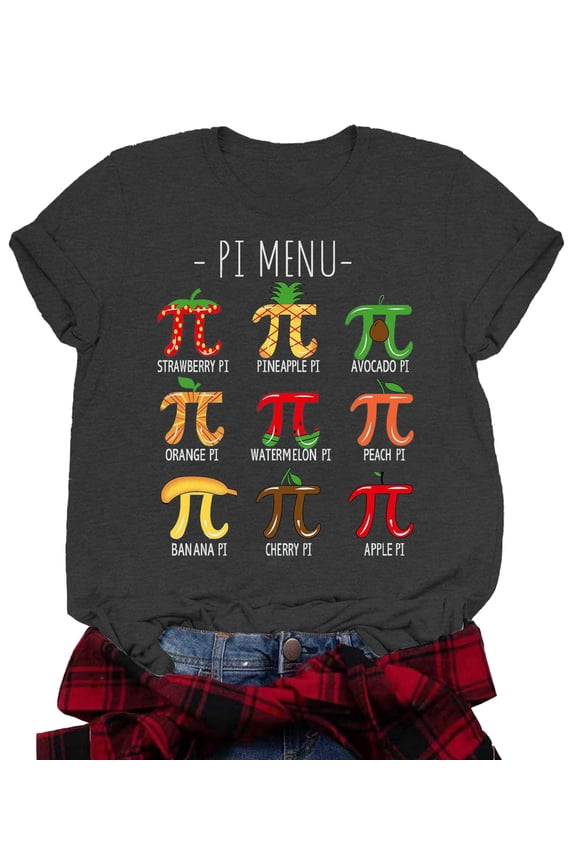 Pi Day Shirt Women Math Teacher Shirts Pi Menu 3.14 Pi Symbol Fruits Tshirt Teach Gift Casual Tee Tops