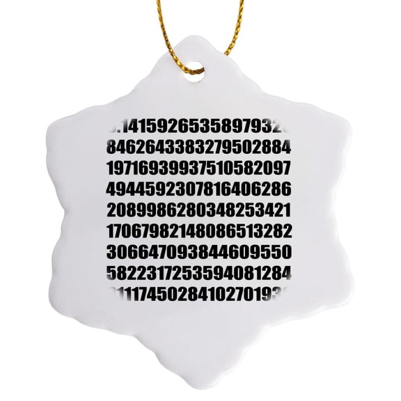 Pi Math Number Mathematical Black And White Mathematic Numeric Figures, 3 inch Snowflake Porcelain Ornament