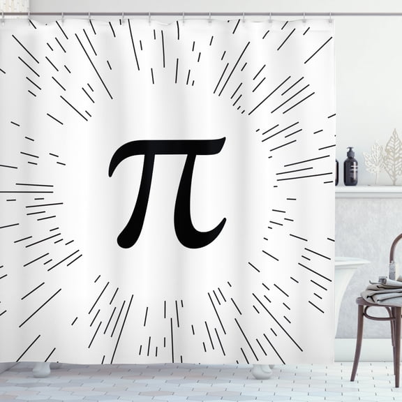 Pi Shower Curtain, Monochromatic Design Mathematical Special Number Sign in Round with Lines, Fabric Bathroom Set with Hooks, 69"WX70"L, Charcoal Grey and White, by Ambesonne