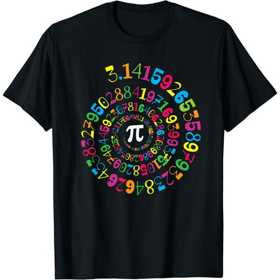 Pi Spiral Novelty Math Geek 3.14 Pi Day T-Shirt Black Large