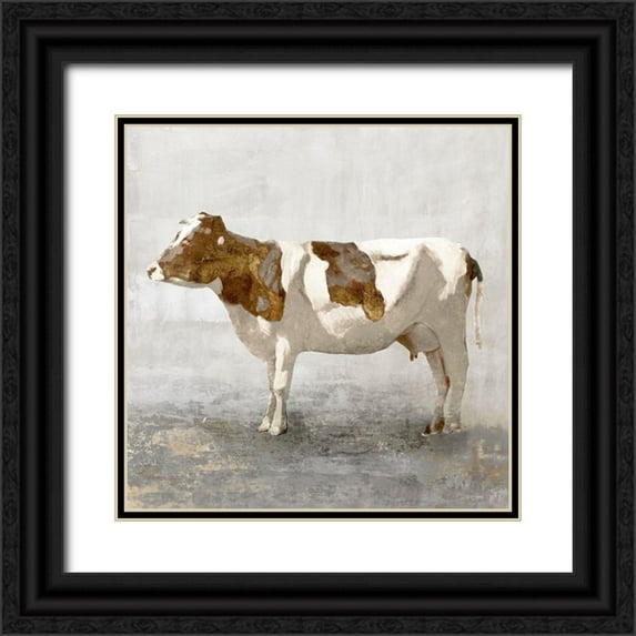 Pi Studio 12x12 Black Ornate Wood Framed with Double Matting Museum Art Print Titled - Rustic Brown Cow