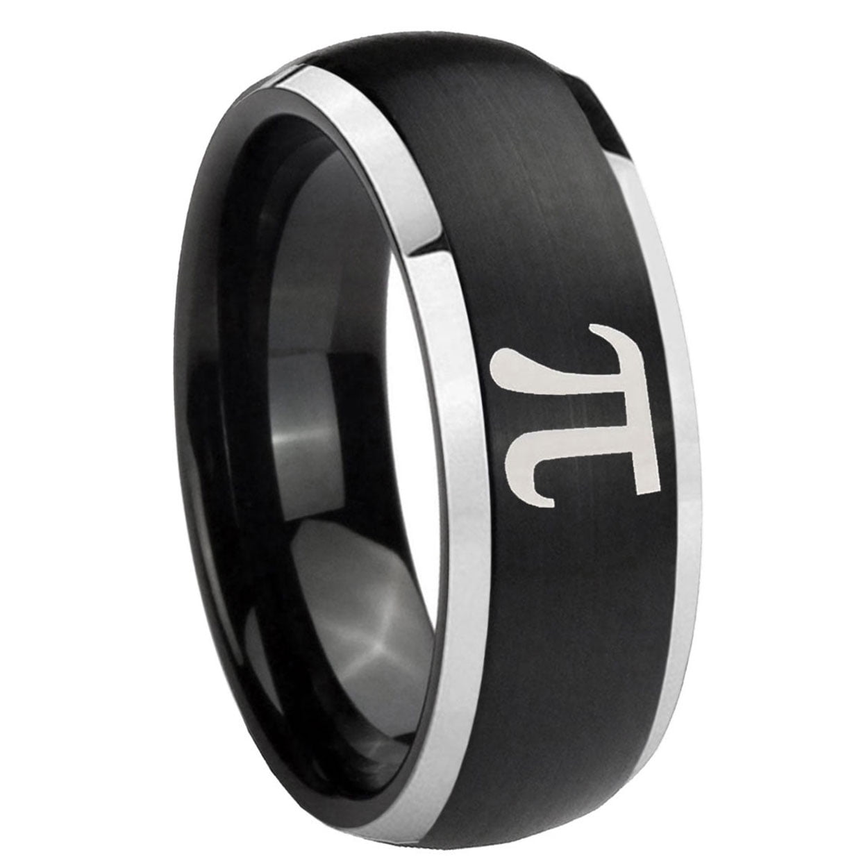 Pi Ring Pi Symbol 8MM Dome Brush Black Silver Edges Tungsten Men Ring - Walmart.com
