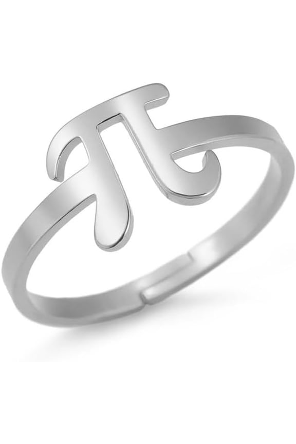 Pi Symbol Open Ring for Women Men Unique Stainless Steel π 3.14 Statement Adjustable Band Mathematical Sign Irrational Number Middle Finger Rings Fashion Jewelry for Math Lovers Teacher Gifts