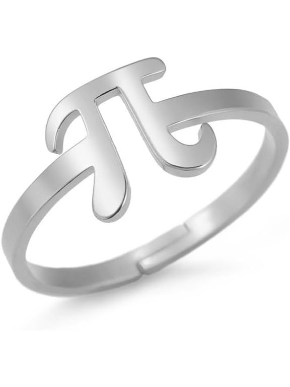 Pi Symbol Open Ring for Women Men Unique Stainless Steel π 3.14 Statement Adjustable Band Mathematical Sign Irrational Number Middle Finger Rings Fashion Jewelry for Math Lovers Teacher Gifts