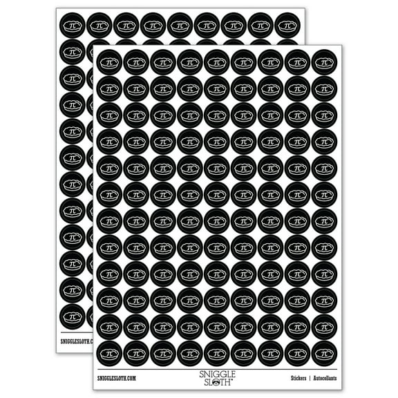 Pi Symbol on Pie 200+ Round Stickers - Black - Matte Finish - 0.50" Size