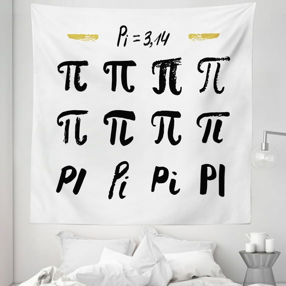 Pi Tapestry, Brush Written Grunge Image of Mathematics Concept Math Study Lesson Subject Print, Fabric Wall Hanging Decor for Bedroom Living Room Dorm, 5 Sizes, Grey and Coffee, by Ambesonne