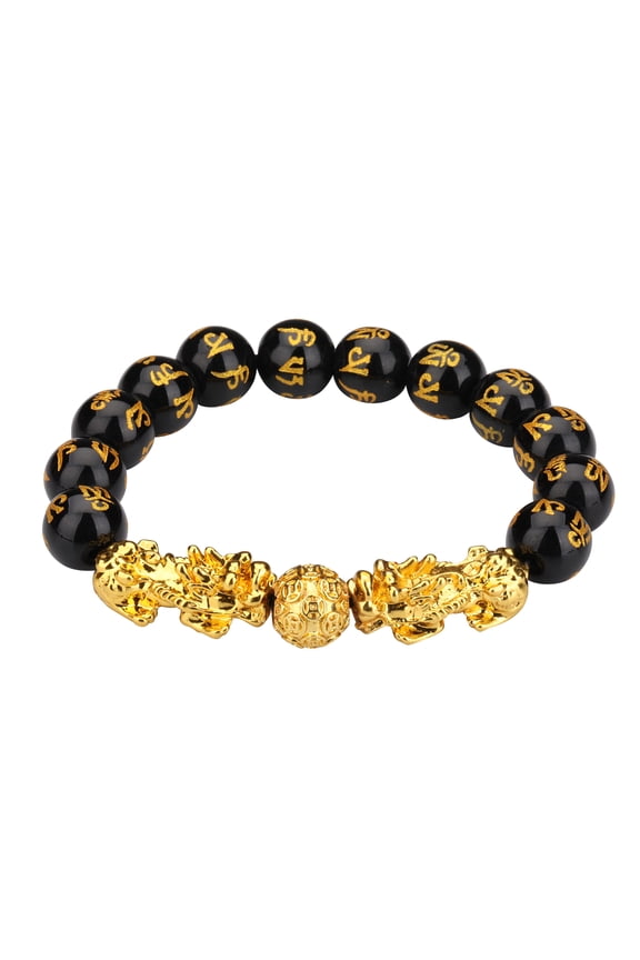 Pi Xiu Bracelet Feng Shui Black Obsidian Wealth Bracelet for Women Men Adjustable Elastic