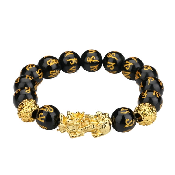 Pi Xiu Bracelet Feng Shui Black Obsidian Wealth Bracelet for Women Men Adjustable Elastic