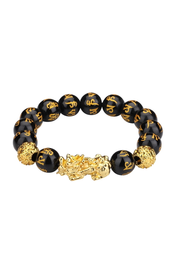 Pi Xiu Bracelet Feng Shui Black Obsidian Wealth Bracelet for Women Men Adjustable Elastic