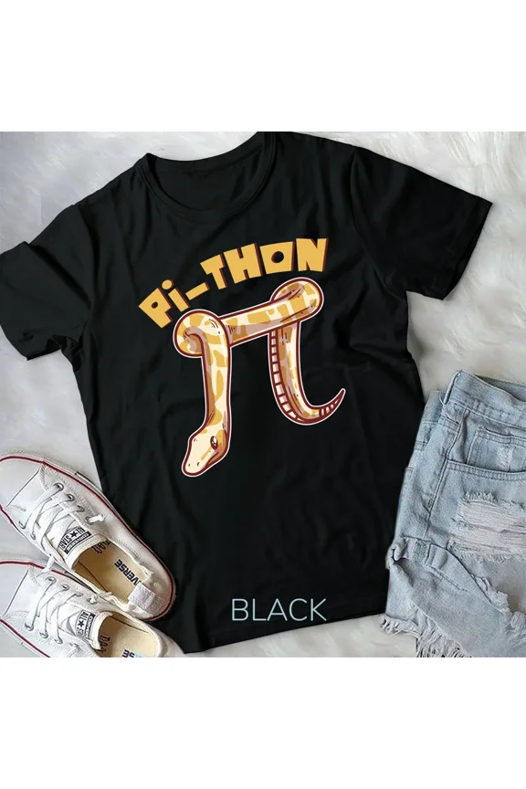 Pi-thon, Pi, Ball Python, Boa, and Pet Snake Animal Reptile Math Unisex T-Shirt, up to 5XL
